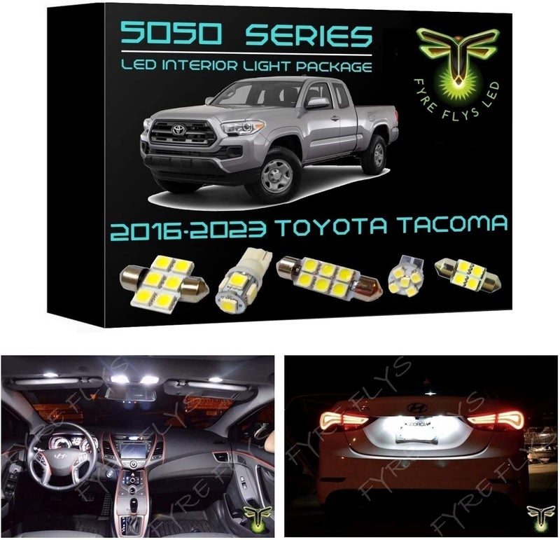 Fyre Flys 9 Piece White LED Interior Lights for 2016 2017 2018 2019 2020 2021 2022 2023 Toyota Tacoma 6000K 5050 Series SMD Package Kit and Install Tool - Image 1